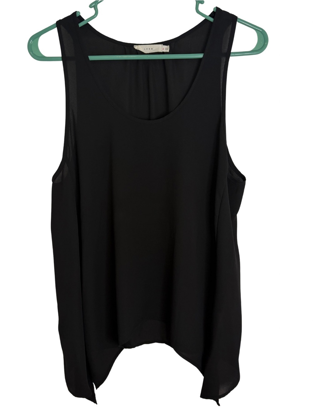 3/$20 Lush Black Sleeveless Draped Sheer Tank Top Size Medium